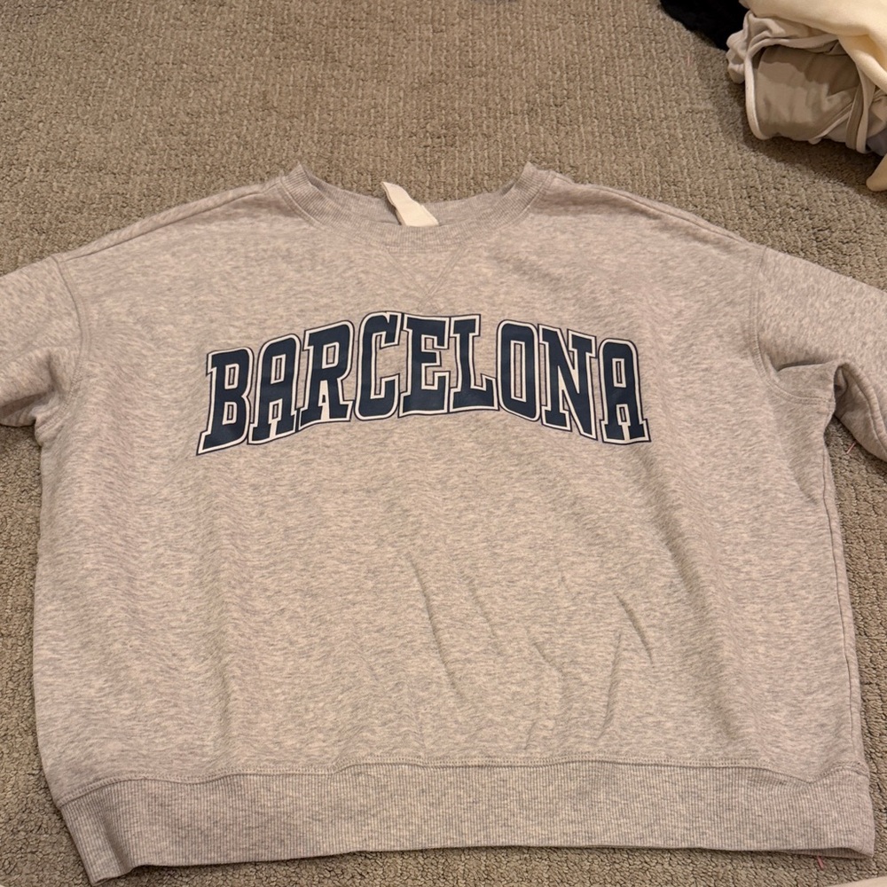 H&M Gray Crew Neck Sweater with Blue Print